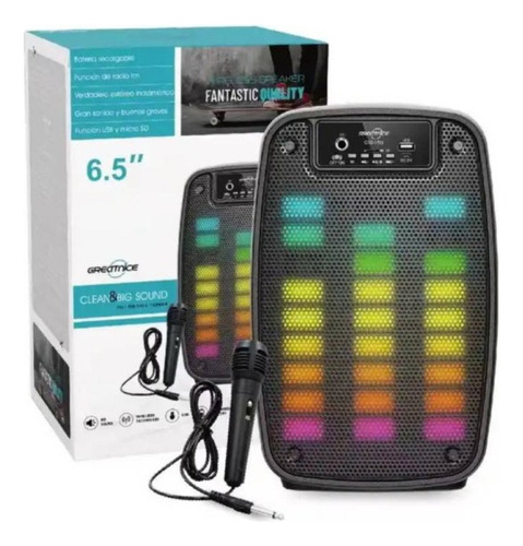 Parlante Microfono Luces Led Bluetooth Radio 6.5 Gst-1793
