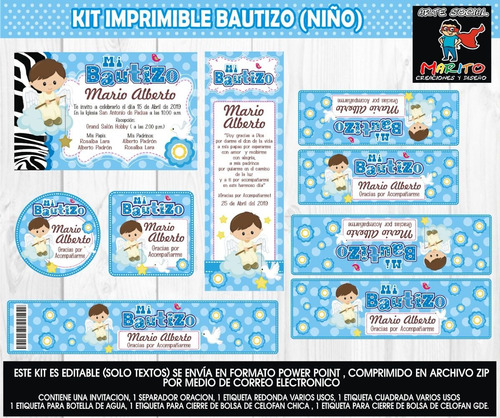 Kit Imprimible Bautizo Niño Azul Editable