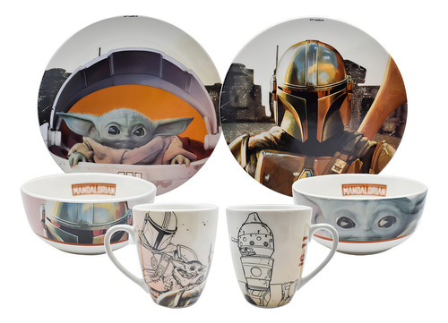 Vajilla Porcelana Mandalorian Baby Yoda Star Wars Disney 12p