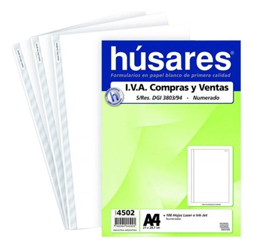 Resma Husares A4 Iva 1 Al 100 Laser / Ink-jet Modelo 4502