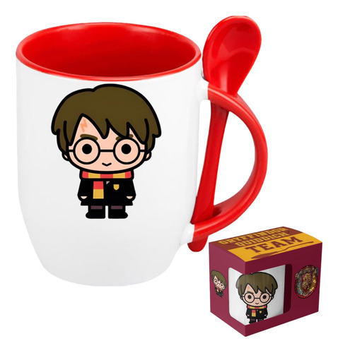 Taza Harry Potter Con Cuchara+caja De Regalo Hogwarts Rojo Harry Potter