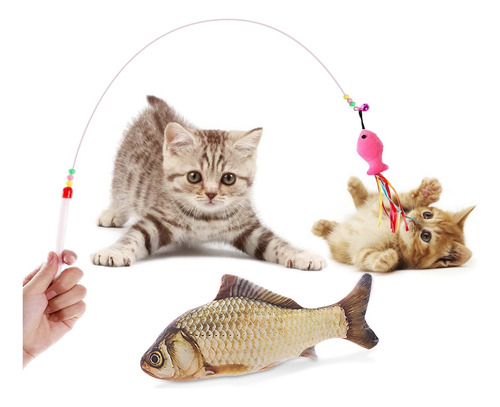 Catnip Toys Pet Wand Teaser Wire Chaser Catnip Fish Pla...