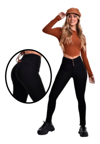 Imagen 4 de 5 de Pantalón Jean Negro Liso Levanta Cola Calce Perfecto T36-46