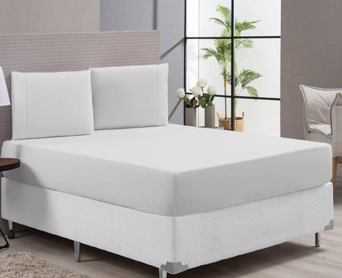 Jogo De Lençol Para Cama Casal Super King Size 400 Fios Cor Branco Desenho Do Tecido Liso Detalhe Ponto Palito