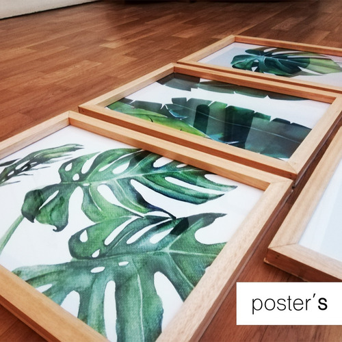 Cuadros Decorativos Marco Madera-set X 3 Con Vidrio
