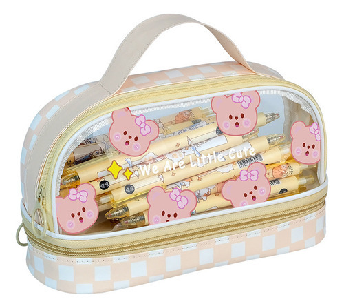 Estuche para lápices con dibujos animados, color rosa, pequeños bloques de leche, diseño de conejo