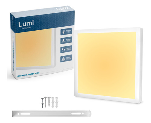 Kit 6 Painel Plafon Super Led 12w Luminario Sobrepor Quadrado Bivolt Branco Quente Lumi 1ª Linha