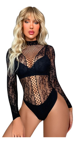 Body Malla Manga Babydoll Sexy Mujer Lencería Intima Erótica