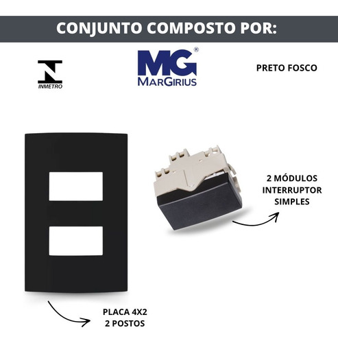 Conj 4x2 2 Teclas Simples Clean Ebony Preto Fosco Margirius