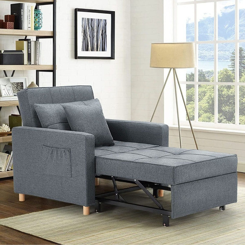 Sillón Cama 3 En 1; Ajustable Tamaño Individual De Lino Gris