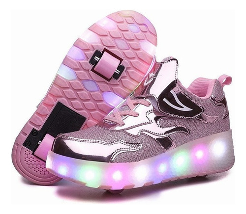 Tenis Patin Led Con 2 Ruedas. Zapato Patin Luces Carga Usb