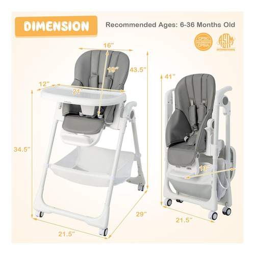 Baby Joy Silla Alta Para Bebé, Silla Alta Plegable 7 5 Doble