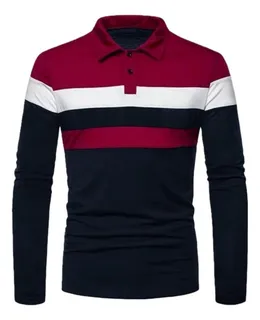 Playera Hombre Tipo Polo Manga Larga Moda Franjas 202321 Am7