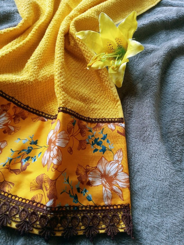 Toalha Rosto Amarelo Mango Com Tricoline Estampado E Quipir