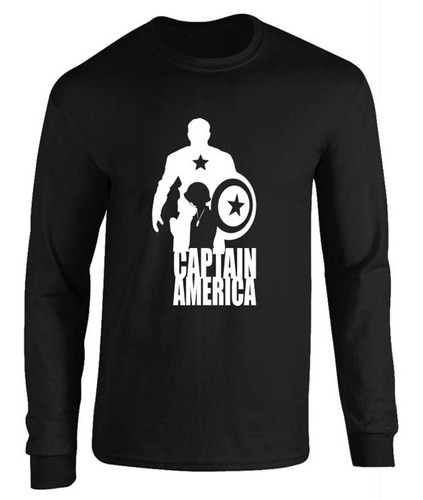 Camibuso  Capitán América Negro Camiseta Manga Larga