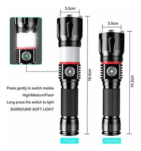 Imagen 3 de 6 de Linterna Usb Recargable, Luz De Flash Súper Brillante De 10
