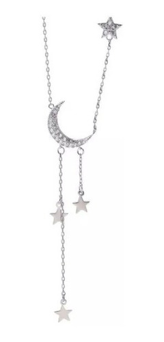 Collar Con Luna Y Estrellas Plateado Hermoso