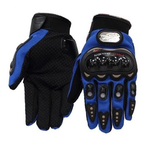 Guantes Con Proteccion Motociclista Anti Derrape Con Pads Color Azul Talla Palma 12cm