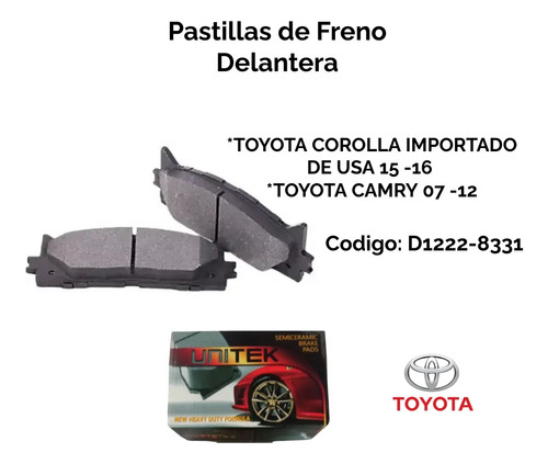 Pastilla De Freno Delan Toyota Corolla 15 -16, 