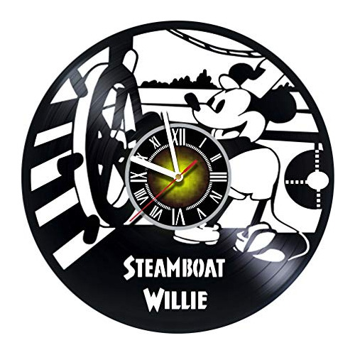 Walt Disney Steamboat Willie Diseño Vinilo - Reloj De Pared 