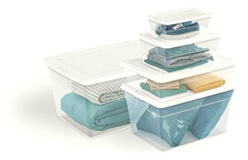 Caja Almacenamiento Tapa Abatible, 12 Unidades,