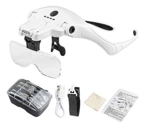 . Lupa Para Diadema Iluminada Con Led, 5 Lentes Desmontables