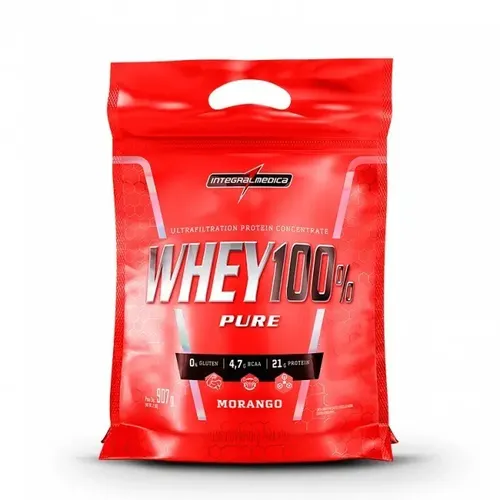 Whey 100% Pure Integralmedica 900g Refil Morango
