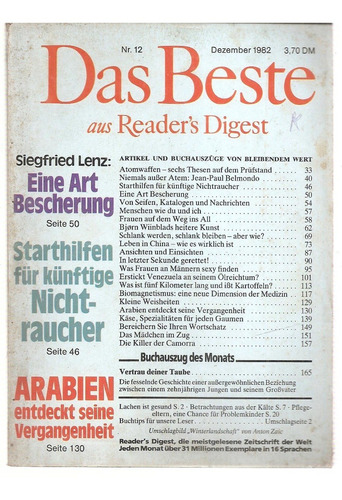  Revista Selecciones Readers Digest Nº12 Deze 1982 En Aleman