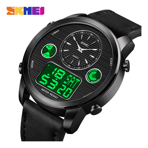 Relojes Impermeables De Cuero Luminosos Skmei Led Color Del Bisel Negro