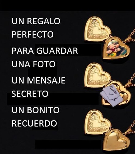 Collar Portafoto Corazón Bañado Oro Rosa Joya Relicario
