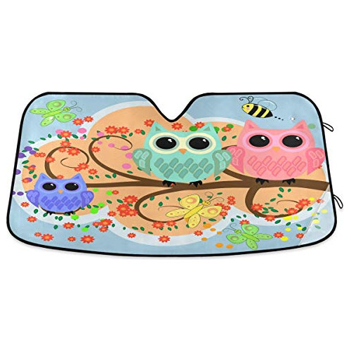 Senya Car Windshield Sunshade Happy Family Of Owls Pattern, 