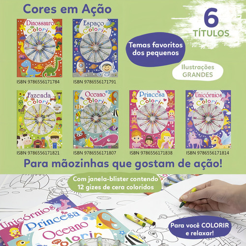 Cores em Ação! Oceano para Colorir, de Brijbasi Art Press Ltd. Editorial Todolivro Distribuidora Ltda., capa mole em português, 2022