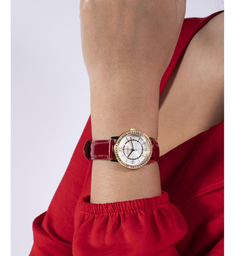 Reloj Guess Para Mujer Melody Rojo Dama Watch Resistente Color de la correa Rojo Color del fondo Champagne
