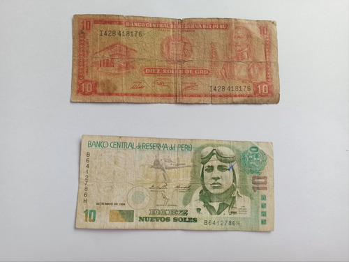 2 Billetes 10 Soles De Oro Peru