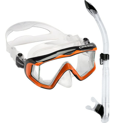 Kit Mergulho Cressi Máscara Pano 3 E Snorkel Tao - Cor Transp/laranja