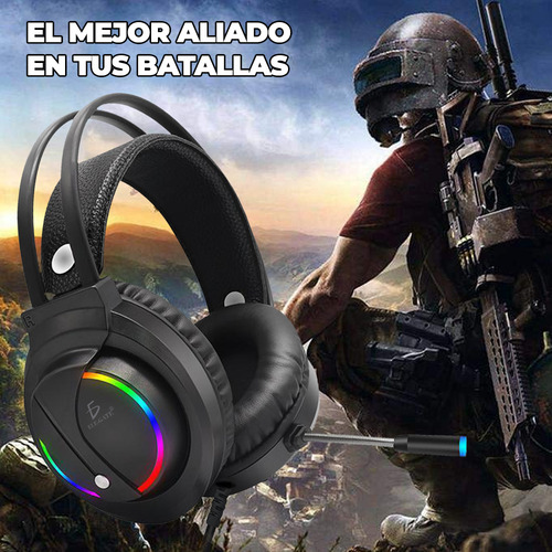 Diadema Audifonos Gamer Rgb Led Colores Ps4 Xbox Pc Laptop Color Negro
