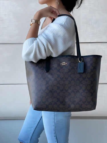 Bolsa Coach Original Dama City Tote Dark Brown Con Botón Marrón Oscuro