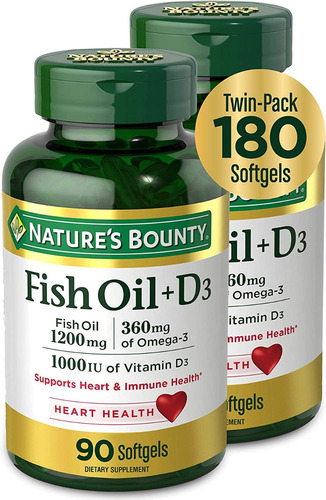 Kit 2 Omega 3 + Vitamina D3 Fish Oil 1200mg Nature's Bounty Sabor Sem Sabor