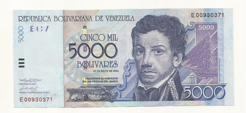 5000 Bolívares Mayo 25 De 2004 Serial E8 Au Serial Bajo