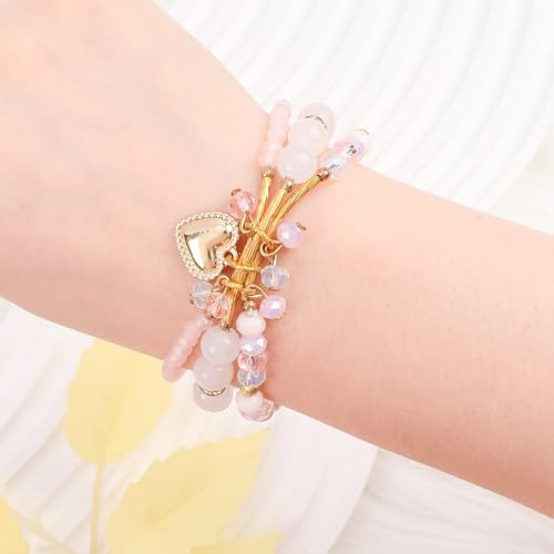 Ideajoy Nekol Pulsera Multicapa De Perlas Rosas Para Mujer,