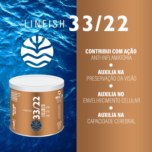 Vital Linfish Ômega 3,6,9 Epa 504mg Dha 338mg Ala 431mg 60ca Sabor Sem sabor