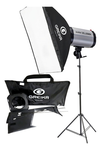 Kit 1 Flash Tocha 250w Godox 250di 110v 1 Tripé 1 Softbox