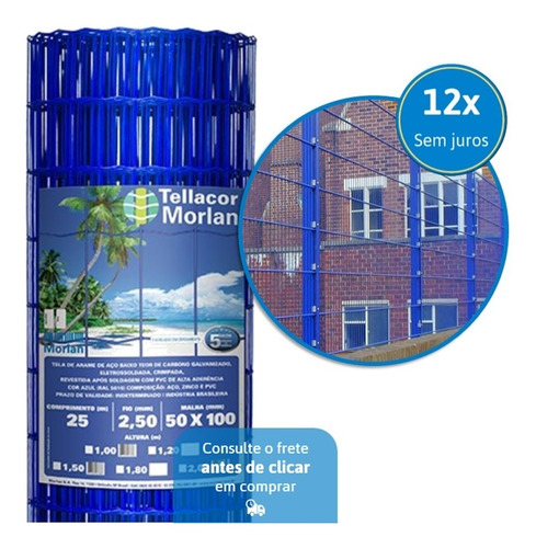 Cerca Soldada Tela Azul Tellacor 5x10cm Rolo 25 X 1,00m Pvc