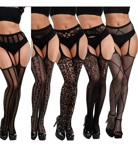 Medias De Malla De Cintura Alta De Muslo Sexy, 5 Pares