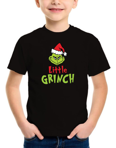 Remera Negra Niño Algodón Personalizada Little Grinch