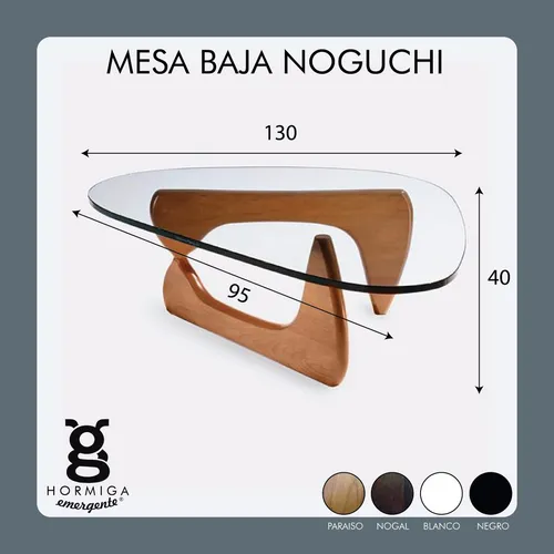 Mesa Noguchi De Madera Con Vidrio 10 Mm Hormigaemergente