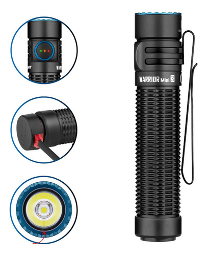 Linterna Olight Warrior Mini de 3 manos, 1750 lúmenes, 240 metros, color negro, luz LED, color blanco