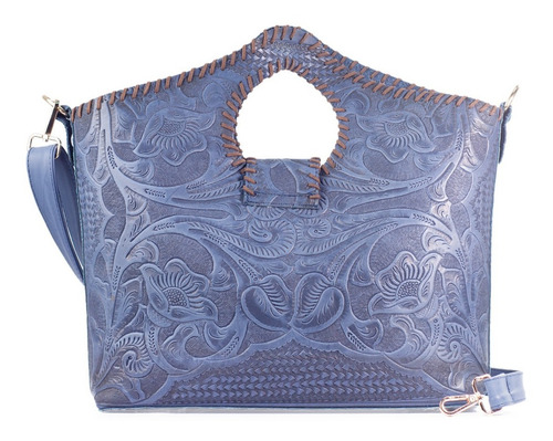 Bolsa Tote De Piel Grabada Y Tejida De Dama -teresa Azul Teresa Grabado