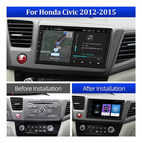 Para Autoestéreo Carplay Android 11 Honda Civic 2012-2015