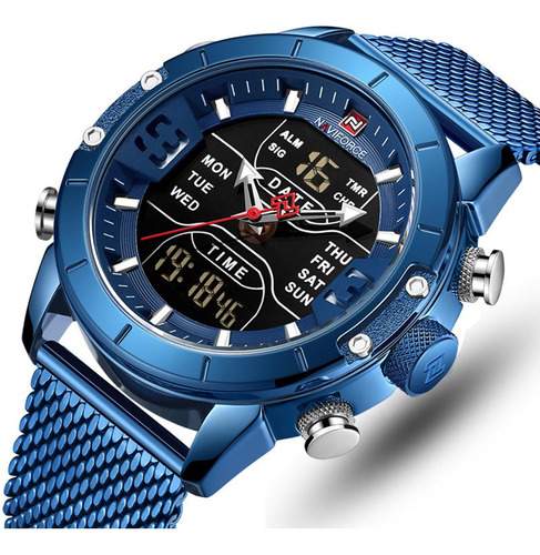 Reloj Hombre Doble Hora Naviforce Fechador Cronógrafo Azul